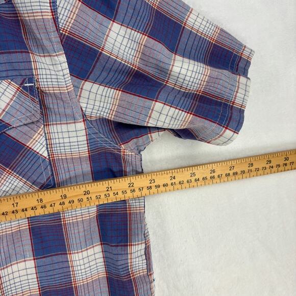 Levis Short Sleeve Pearl Snap Shirt XL Blue Plaid Western Cowboy - Picture 6 of 10
